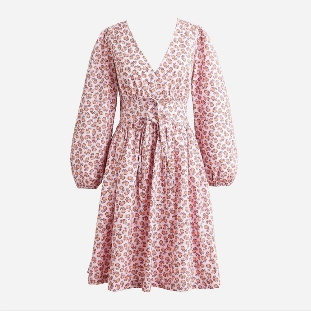 J. Crew V-Neck cotton poplin mini dress BK963 peony paisley 2 pink